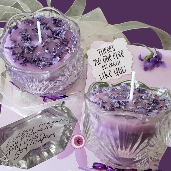 SOLD Candle 2 Soy-Wax Lucky in Love My Wish my Flower petals blended New Purples - Picture 7 of 8